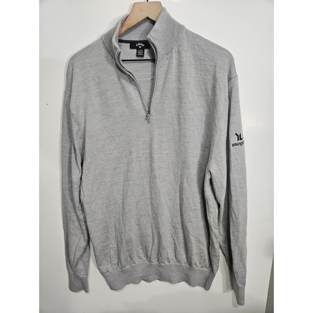 Callaway Mens XL Gray 100%‎ Merino Wool Quarter Zip Sweater Young Life Golf Knit